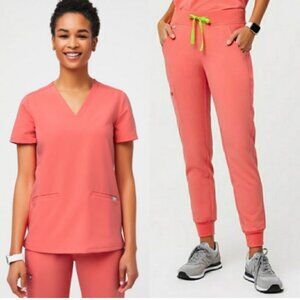 Figs S Casma Top M Zamora Jogger Pants Hot Coral Scrubs Regular Limited Edition